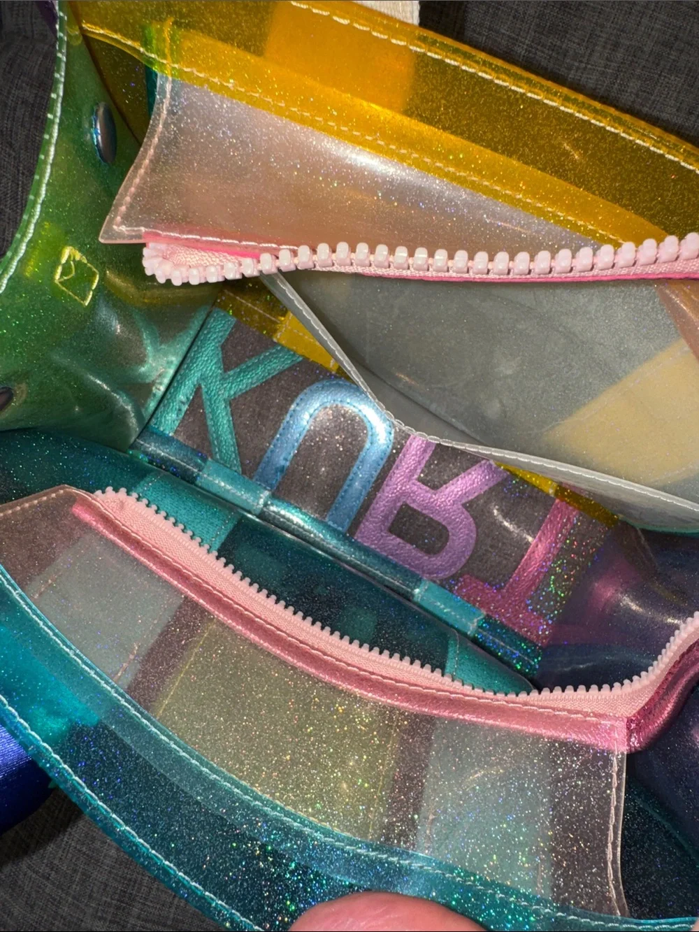 Kurt Geiger Bag Mini Southbank Vinyl Glitter Rainbow Translucent Tote Satchel - Picture 12 of 17
